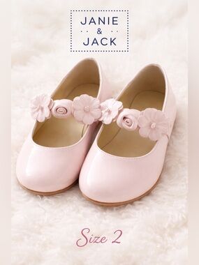 Janie and Jack Pale Pink Floral Strap Mary Jane Flats Girls Spring size 2